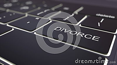 Black luminous computer keyboard and divorce key. Conceptual 3D rendering Stock Photo