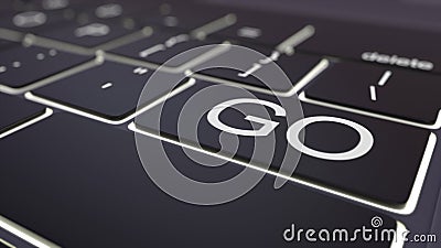 Black luminous computer keyboard and go key. Conceptual 3D rendering Stock Photo