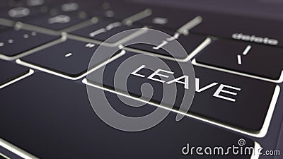 Black luminous computer keyboard and leave key. Conceptual 3D rendering Stock Photo