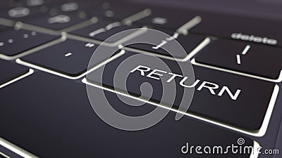Black luminous computer keyboard and return key. Conceptual 3D rendering Stock Photo