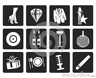 Black Luxury party and reception icons Vector Illustration