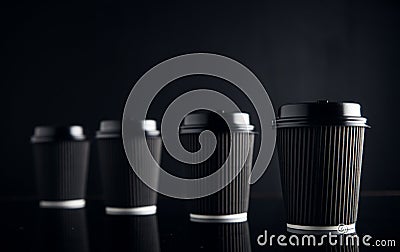 Black luxury take away paper cups set mirrored Stock Photo