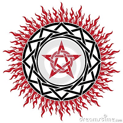 Black magic sign, pentagram and fire Vector Illustration