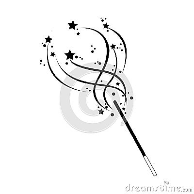 Black magic stick with stars, wand logo Stock Photo