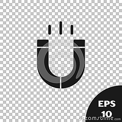 Black Magnet icon isolated on transparent background. Horseshoe magnet, magnetism, magnetize, attraction. Vector Vector Illustration