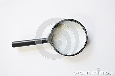 Black magnifying glass on white background Stock Photo