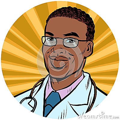 Black male doctor African American pop art avatar character icon Vector Illustration