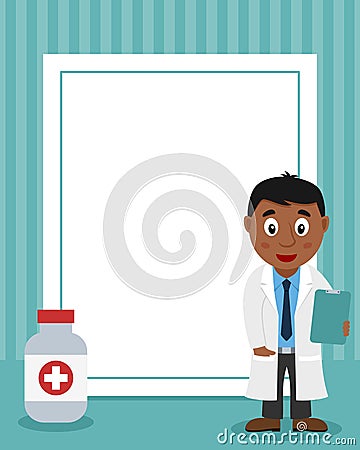 Black Male Doctor Vertical Photo Frame Vector Illustration