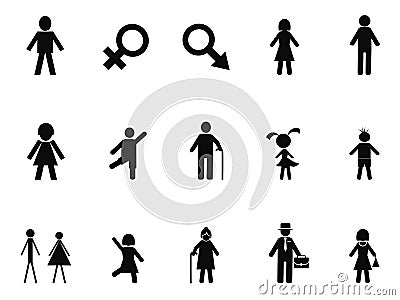 Black male female stick figure icons set Vector Illustration