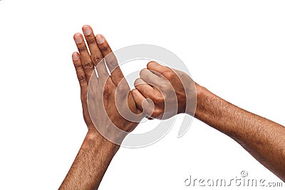 Black male hands isolated on white Stock Photo