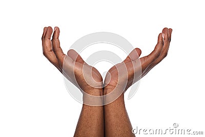 Black male hands keeping in cupped shape, cutout Stock Photo