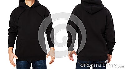 Black male sweatshirt set template isolated. Man sweatshirts set with mockup and copy space. Hoody design. Hoodie front and back Stock Photo