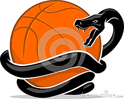 Black Mamba Snake and Basketball Sport Equipment Mascot Vector Illustration
