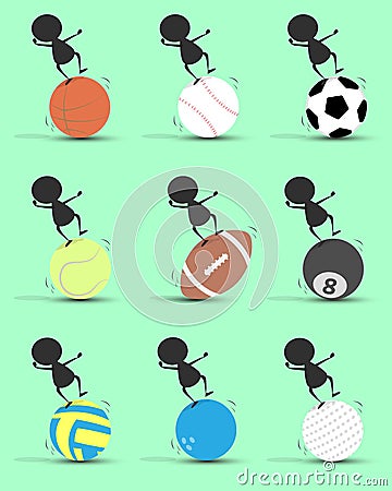 Black man character cartoon imbalance on sports ball with green background. Flat graphic. logo design. sports cartoon. sports ball Cartoon Illustration