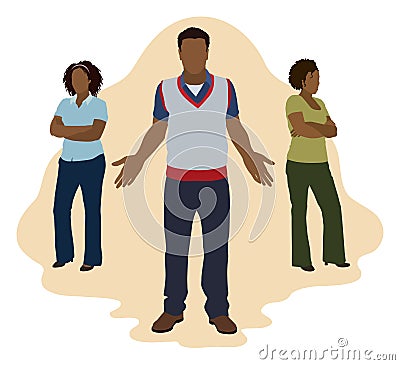 Black Man Choosing Between 2 Women Vector Illustration