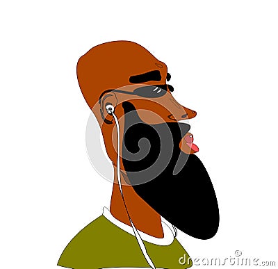 Black man listening to earphones Vector Illustration