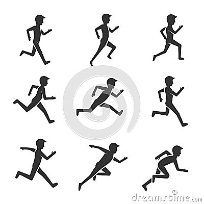 Black man running figure isolated on white background. Man motion and activity vector pictograms Vector Illustration