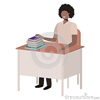 Black man sitting in school place reading book Vector Illustration