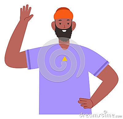 Black man smiling and waving hand. Friendly person Stock Photo