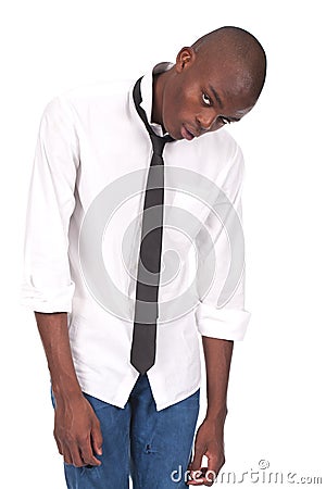 Black man standing and feeling miserable Stock Photo