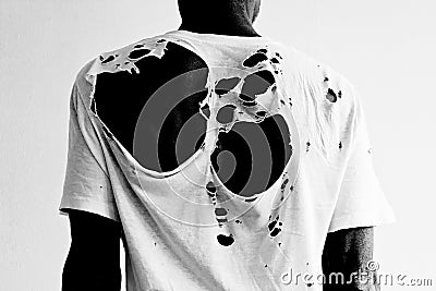 Back Of A Man Wearing A Torn White T shirt  Royalty Free 
