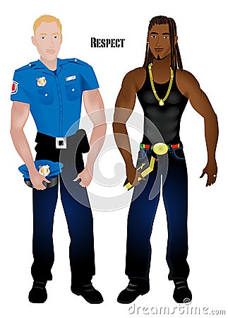 Black Man White Cop Vector Illustration