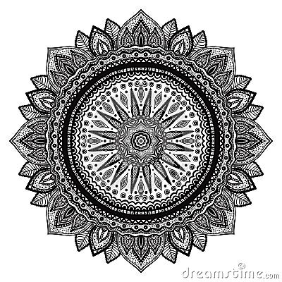 Black mandala, indian motif. Ornate round ornament Vector Illustration