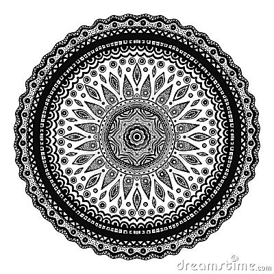 Black mandala, indian motif. Ornate round ornament Vector Illustration