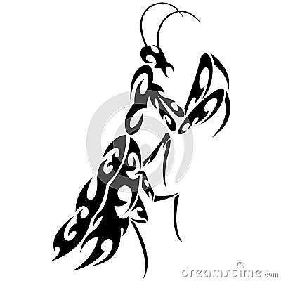Black mantis painted in Celtic style. Design can be used for insect logo Vector Illustration
