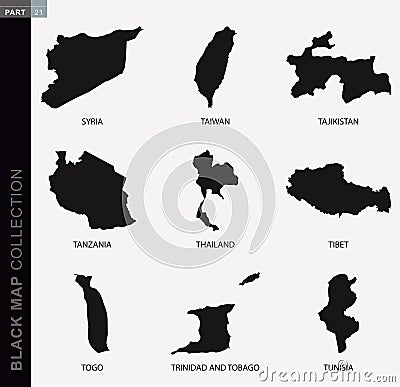 Black map collection, black contour maps of World Vector Illustration