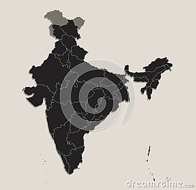 Black map of India individual regions design blackboard blank Vector Illustration