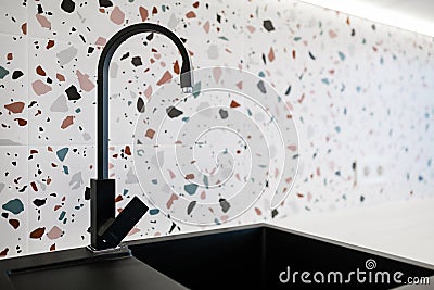 Black, marble kitchen handle. Premium photos Stock Photo