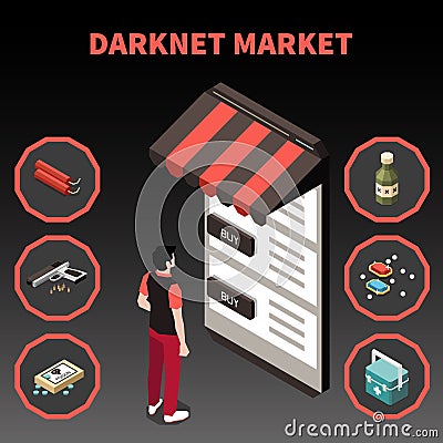 Black Market Isometric Concept Vector Illustration