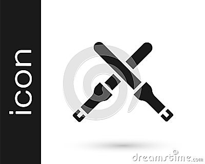 Black Marshalling wands for the aircraft icon isolated on white background. Marshaller communicated with pilot before and after Stock Photo