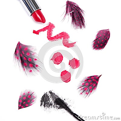 Black mascara and bright red lipstick Stock Photo