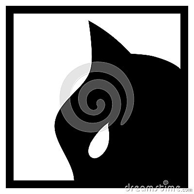 Black mask with cat ear and white eye on white background. Black head silhouette on white background Vector Illustration