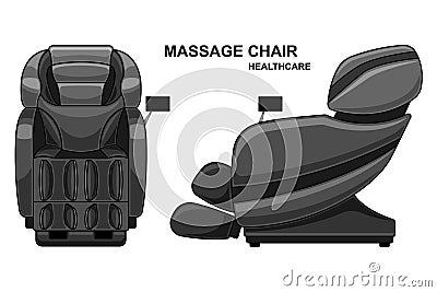 black massage chair realistic cartoon isolated white background Vector Illustration