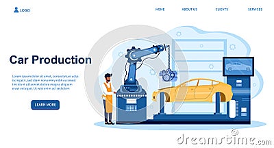 Black mechanic is managing process of automated car production Vector Illustration