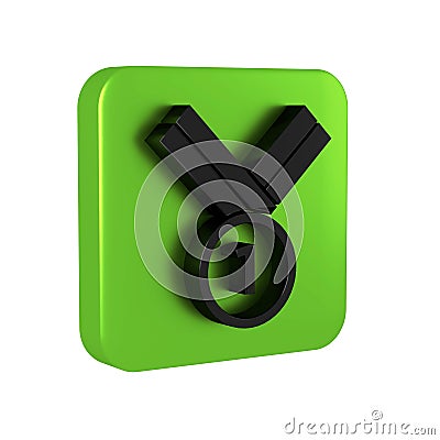 Black Medal golf icon isolated on transparent background. Winner achievement sign. Award medal. Green square button. Stock Photo