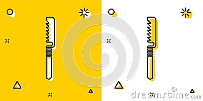 Black Medical saw icon isolated on yellow and white background. Surgical saw designed for bone cutting limb amputations Vector Illustration