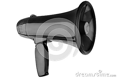 Black megaphone white background isolated close up, hand loudspeaker, loudhailer, bullhorn, announcement symbol media illustration Cartoon Illustration