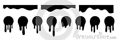 Black melt drips or liquid sauce drops. Black liquid or melted chocolate drips, current paint Vector Illustration