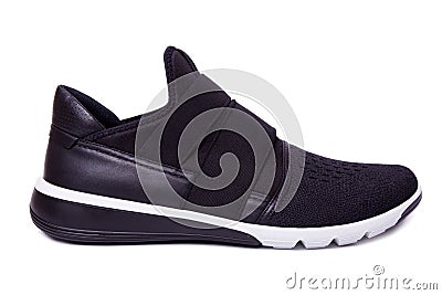 black mens sport shoes. Isolate on white. Stock Photo