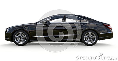 Black Mercedes Benz CLS Coupe on a white background. 3d rendering. Editorial Stock Photo