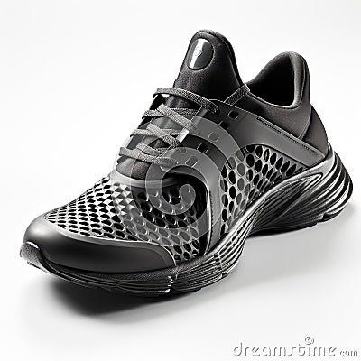 Black mesh running shoes with maximum airflow for summer runs Stock Photo