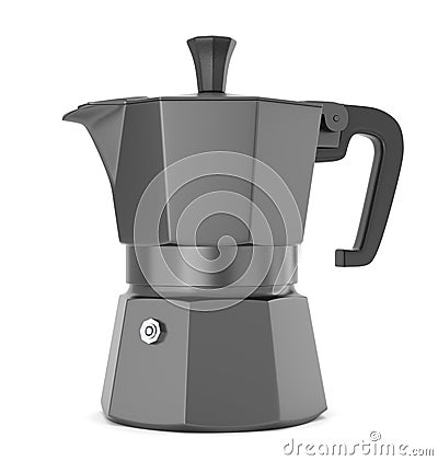 Black metal moka coffee pot isolated on white background Cartoon Illustration