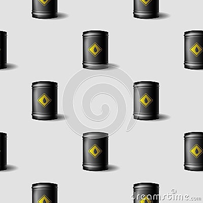 Black Metal Oil Barrels Seamless Pattern Vector Illustration