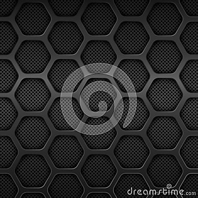 Black metal texture background. Honeycomb pattern. Vector design Vector Illustration