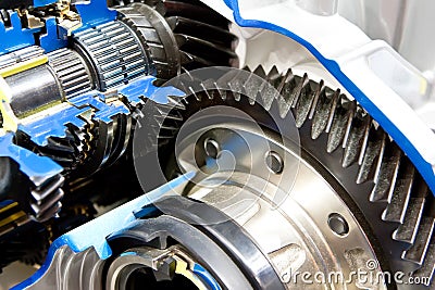 Black metallic gears in motor Stock Photo