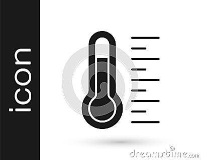 Black Meteorology thermometer measuring icon isolated on white background. Thermometer equipment showing hot or cold Vector Illustration